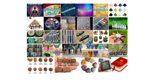 Main homepage of a spiritual wellness website showcasing crystal products, healing services, and energy-based guidance tools.