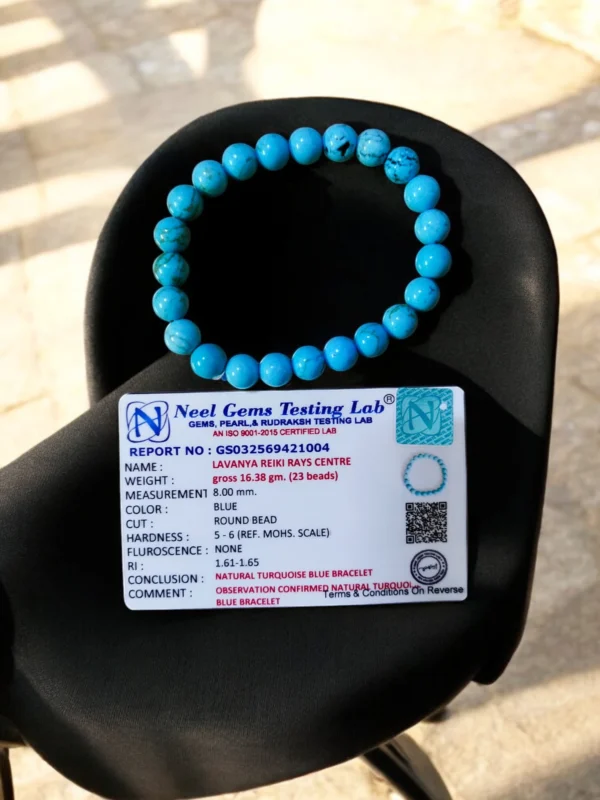 Certified Firoza (Turquoise) Bracelet made from genuine healing stones, promoting protection, communication, and emotional balance