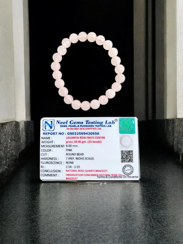 Certified Rose Quartz Bracelet made from natural pink crystals, symbolizing love, emotional healing, and self-care energy